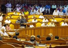 Kerala Finance Minister T. M. Thomas Isaac presenting the revised Budget for 2016-17 in the Assembly on July 8