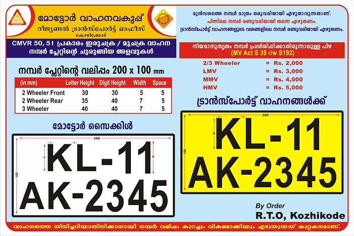 Specifications for number plates of vehicles